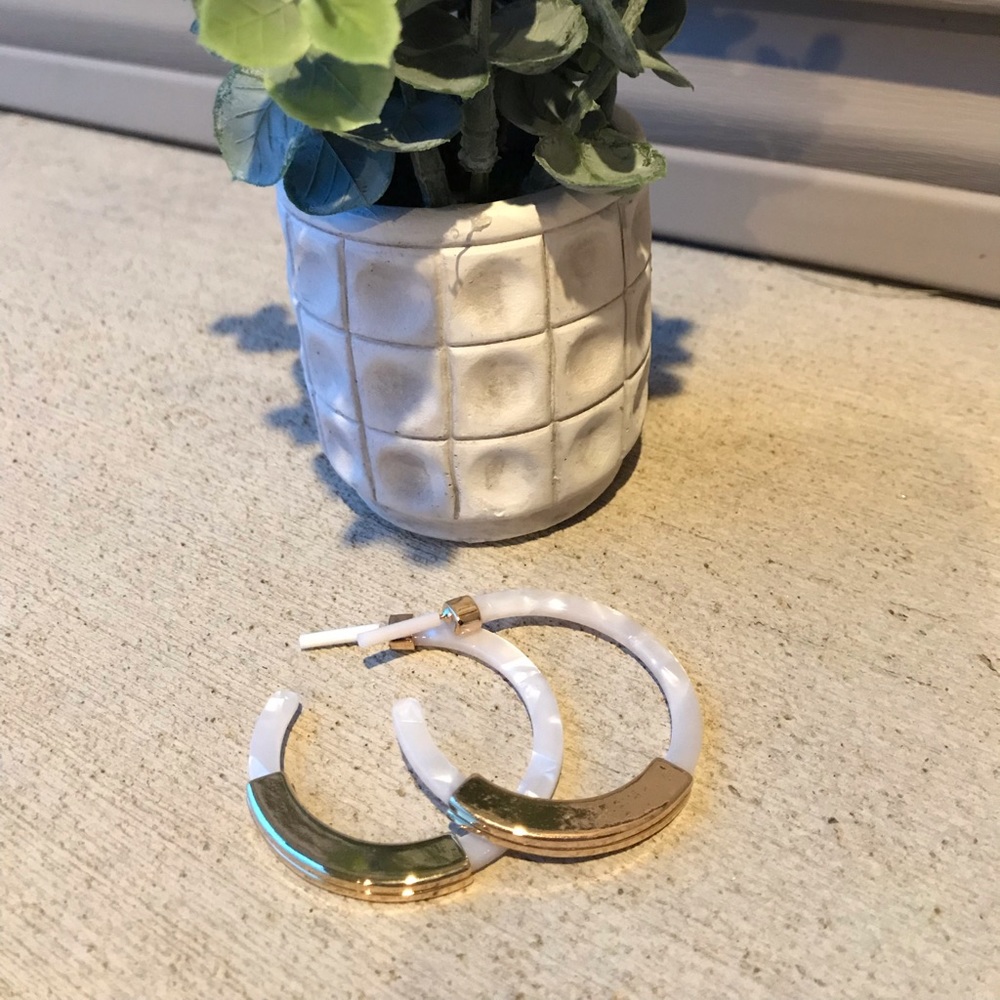 White and Gold Acrylic Hoop Earrings